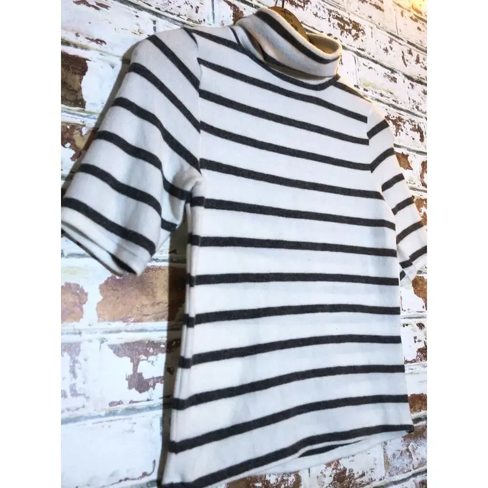 Eye Candy Soft Cozy Striped Short Sleeve Turtleneck Sweater